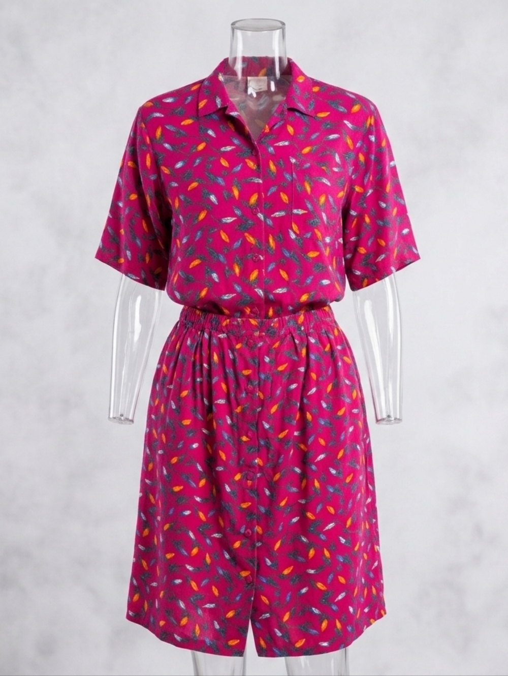 Vintage Pink Raoul 2-piece Skirt Set - Short Sleeve Shirt & Midi Skirt Size 16